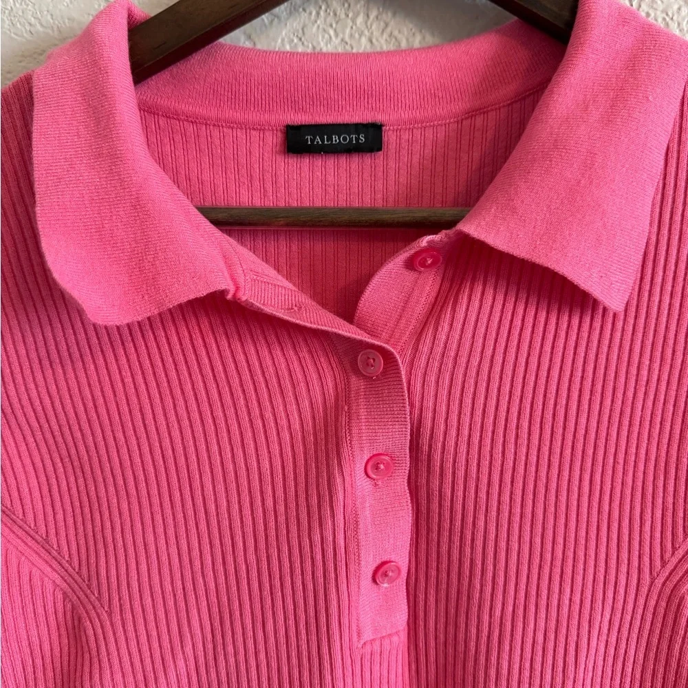 Talbots Ribbed Pink Polo - Picture 3 of 4